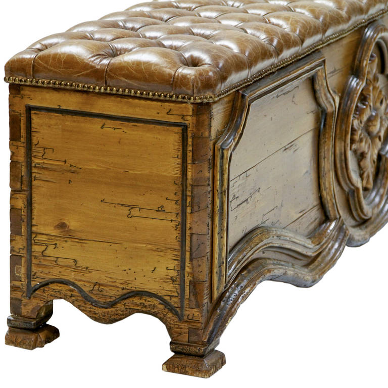 French Style Blanket Chest with Tufted Leather Seat at 1stDibs