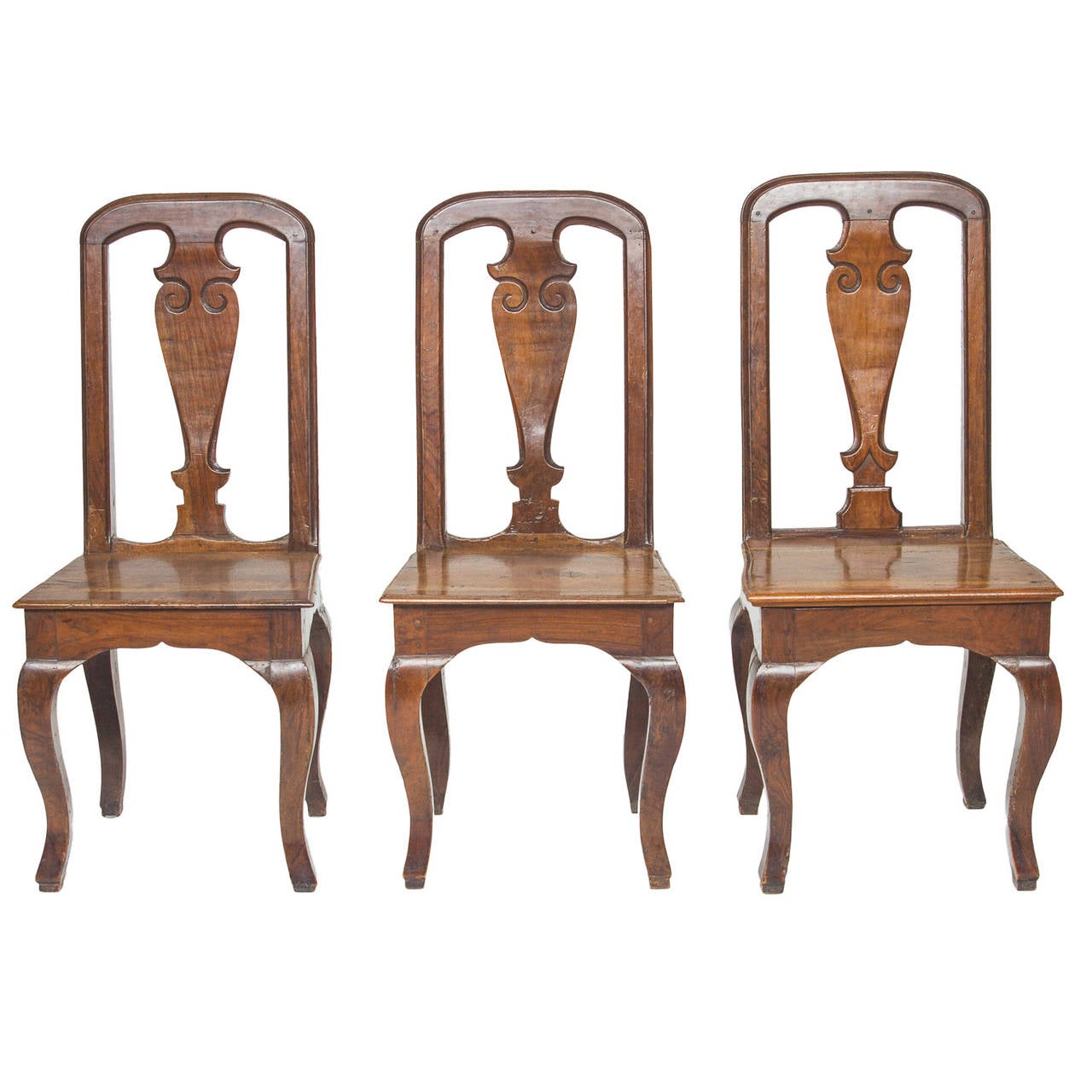 18th Century Italian Walnut Desk and Three Chairs For Sale 3