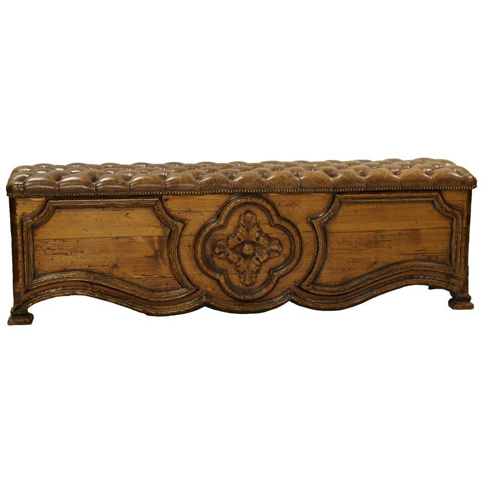 French Style Blanket Chest with Tufted Leather Seat at 1stDibs