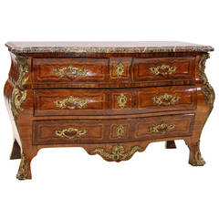 19th Century Louis XV Kingwood, Rosewood, and Bois Satine Bombé Commode