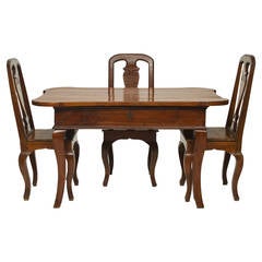 18th Century Italian Walnut Desk and Three Chairs 1