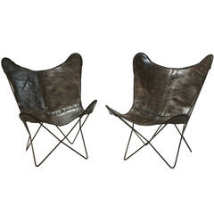 Vintage Pair of Leather Sling Butterfly Chairs