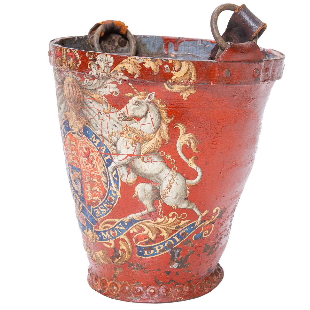 Victorian 19th Century English Fire Starter Bucket with a Coat of Arms