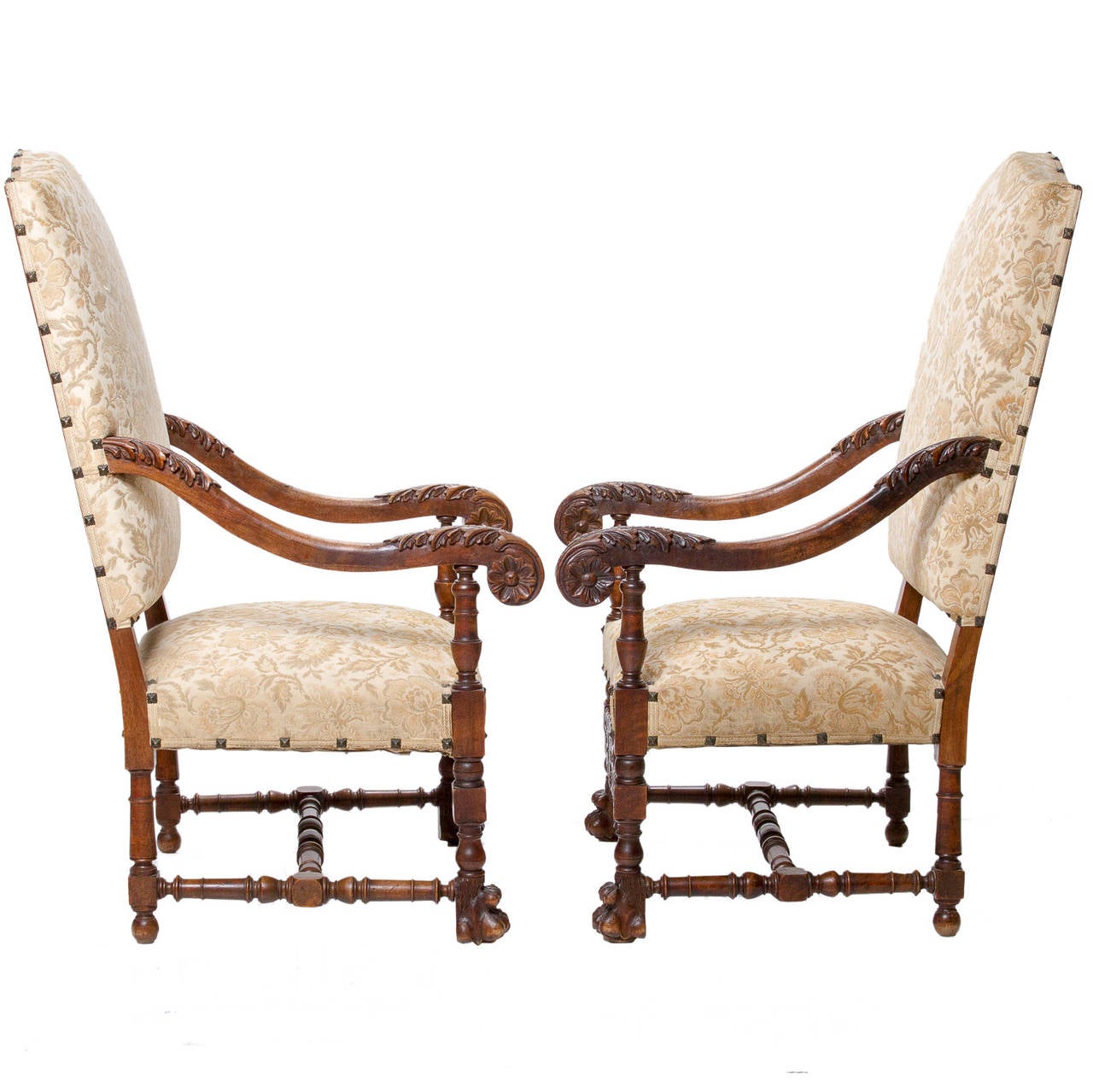 Carved 19th Century Pair of Louis XIV Beechwood Armchairs