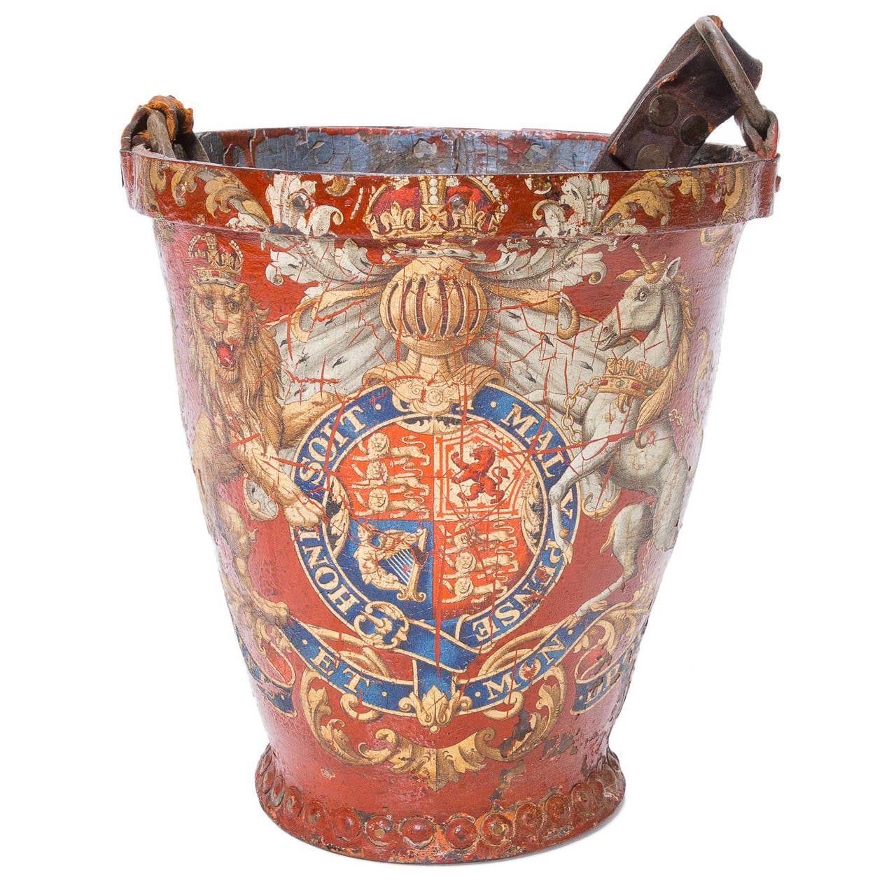 19th Century English Fire Starter Bucket with a Coat of Arms at 1stDibs