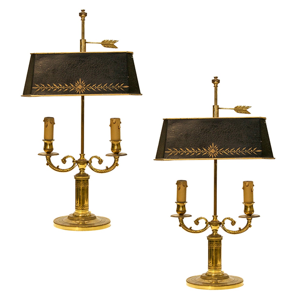 19th Century Two Branch French Empire Bouillotte Lamps