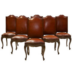 Set of Six 19th Century Louis XV Leather Side Chairs
