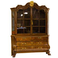 19th Century Dutch Bombé Bookcase Cabinet