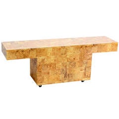 Used Mid-Century Modern Faux Burl Wood, Patch Work Console or Sofa Table