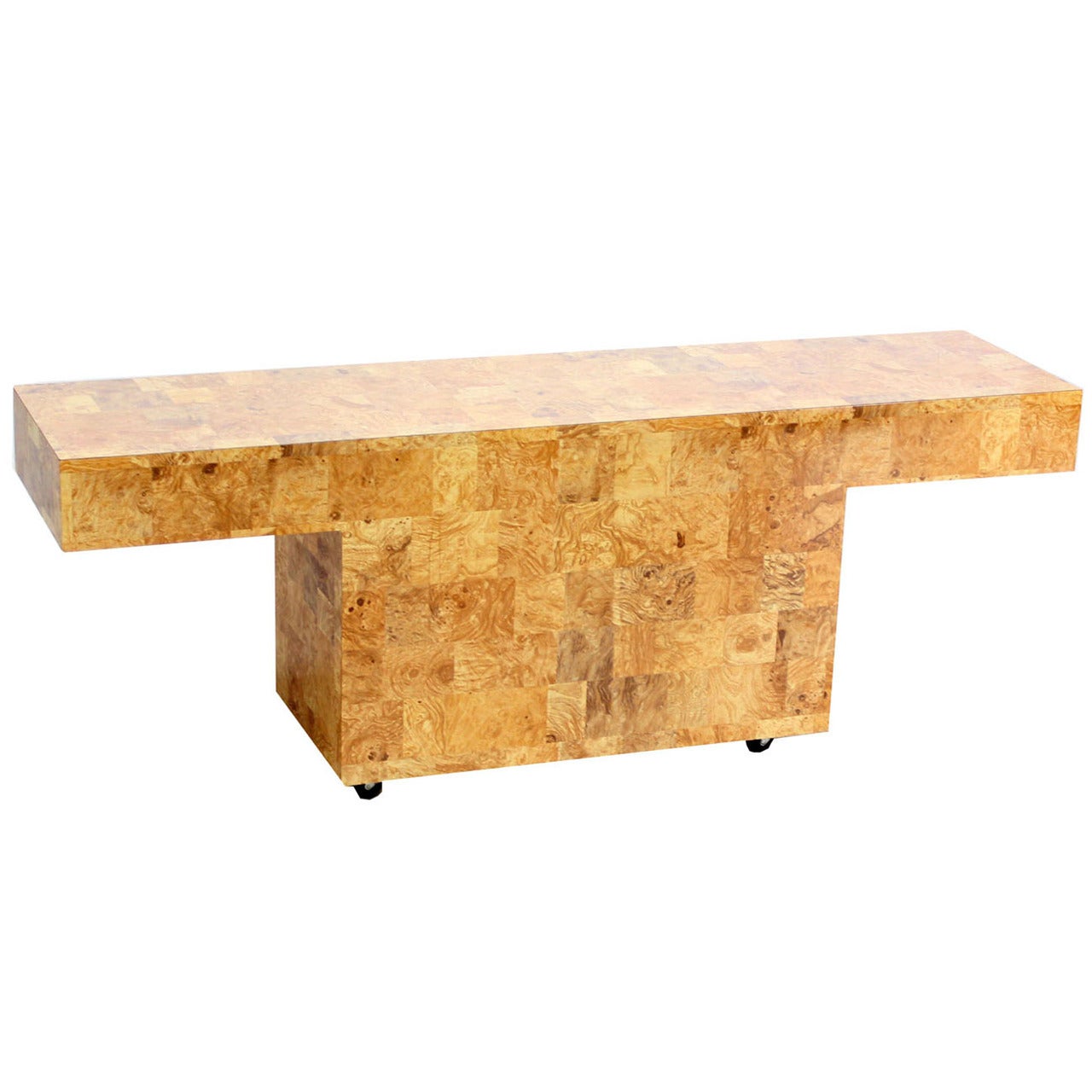 Mid-Century Modern Faux Burl Wood, Patch Work Console or Sofa Table