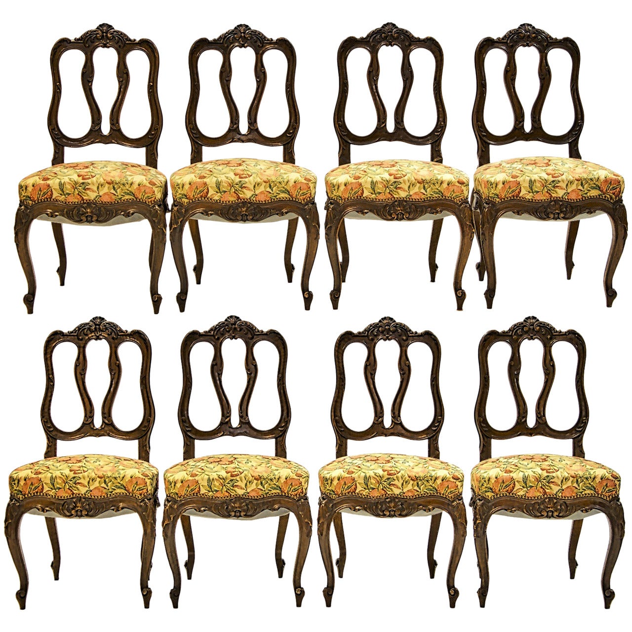 Louis XV Style Walnut Side Chair 19th C. Set of 8
