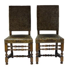 Antique Pair Of Louis XIV Style Walnut Side Chairs