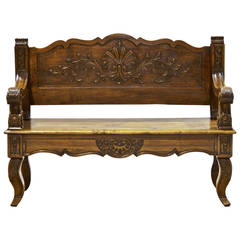 Provincial Carved Walnut Bench, 19th Century