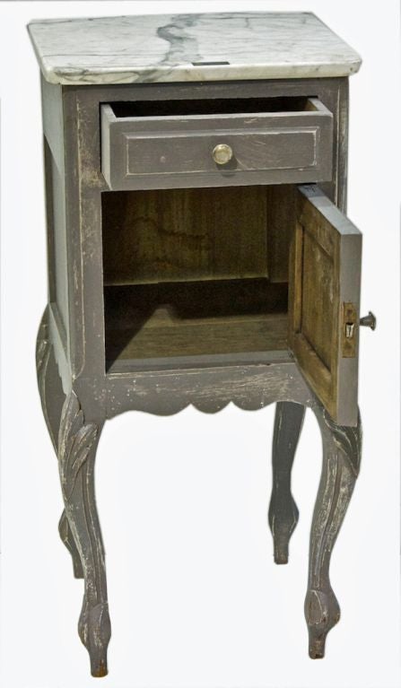 Painted Louis XV Marble Top Bed Side Table