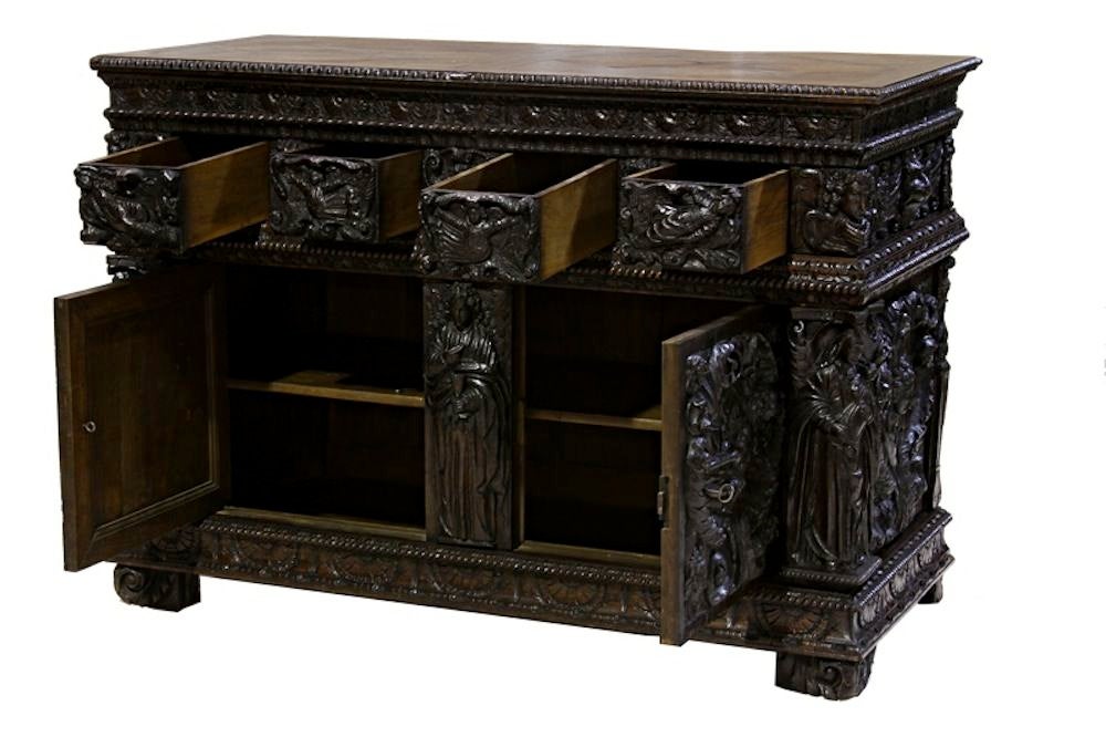 Heavily Carved Renaissance Italian Credenza