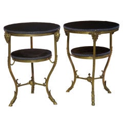 Pair of Italian Round Side Tables With Velvet Platforms