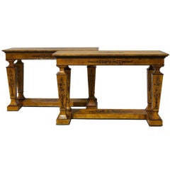 Pair Of Venetian Burl Wood Console with Painted Designs
