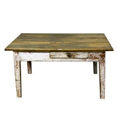 Antique A Farmhouse Style Coffee Table With Painted Base