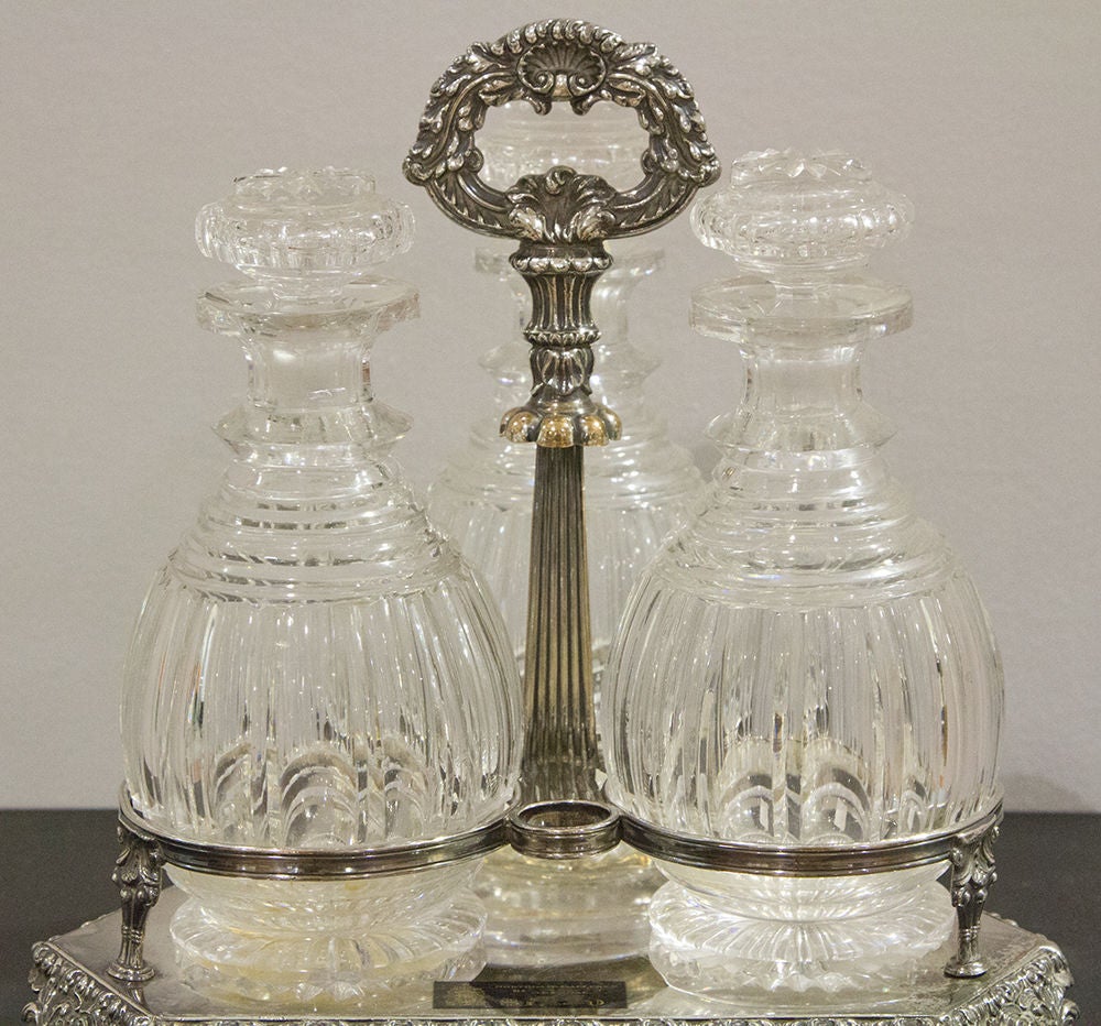 English Set of Decanters in a Silver Plated Stand