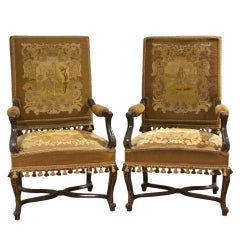 A Brilliant Pair of Tapestry Covered Fauteuil's