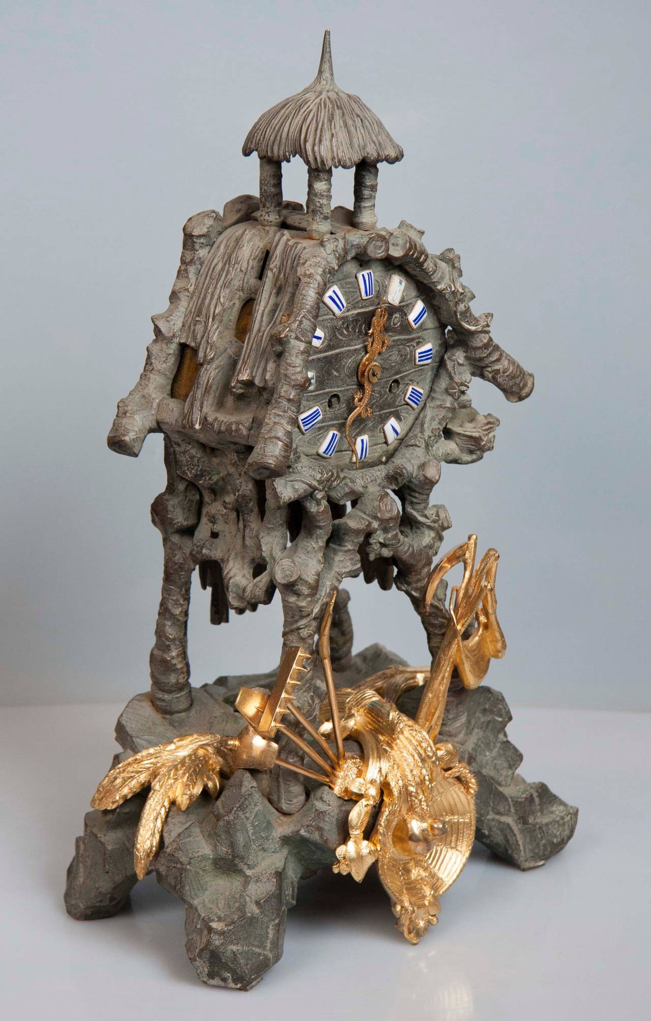 European Bronze Tropical Theme French Mantel Clock For Sale