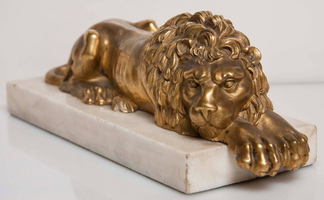 Gilt and Bronze Recumbent Lion Sculptures 3