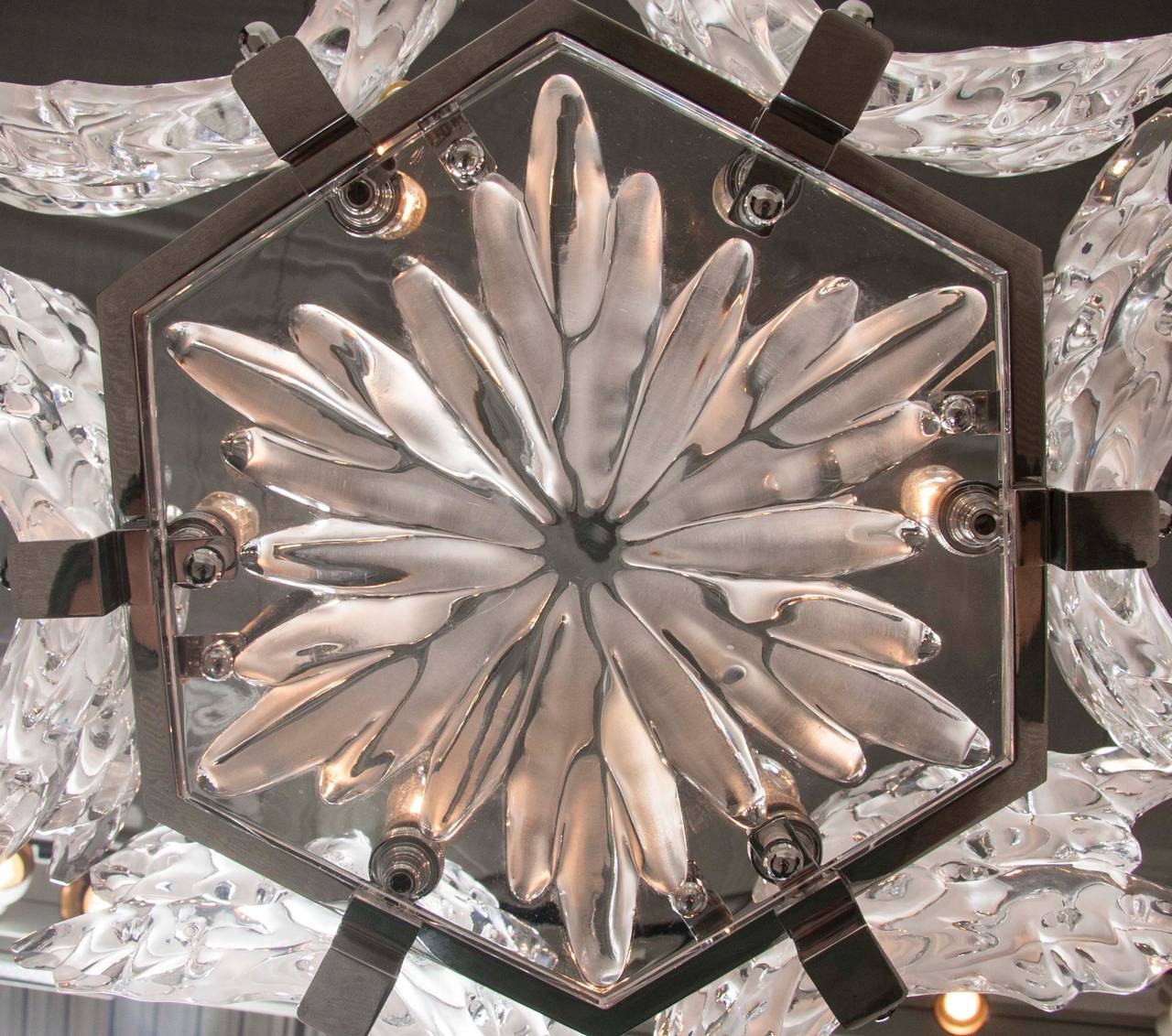 Leaf Form Lalique Chandelier In Excellent Condition In Stamford, CT