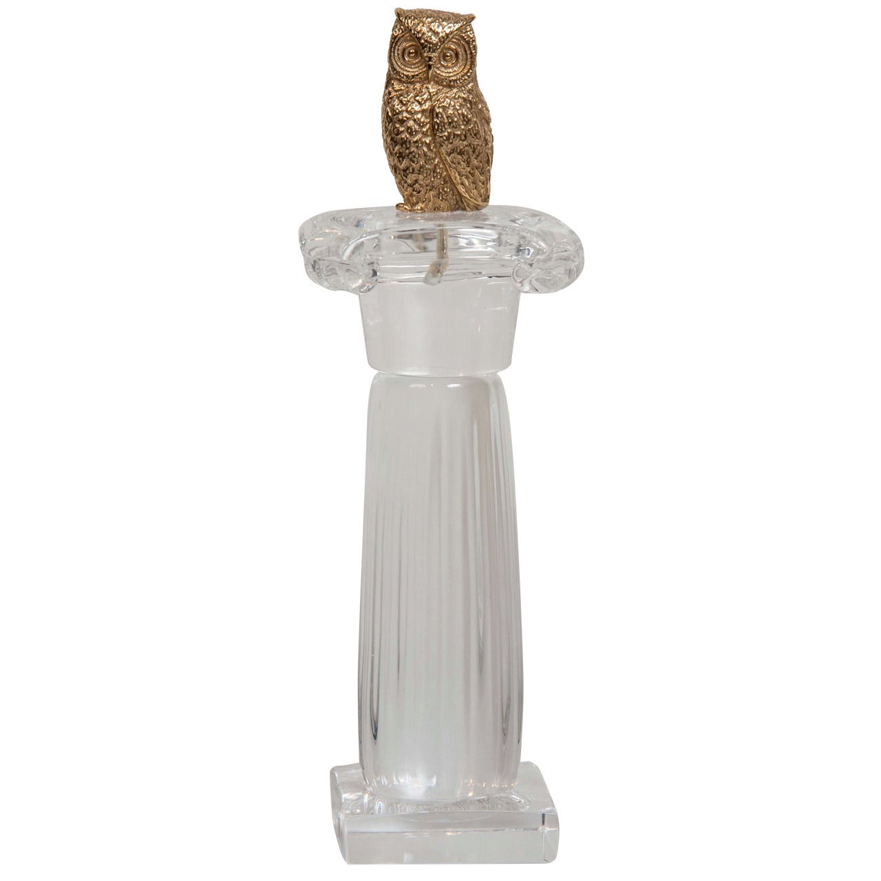 Steuben Owl on Crystal Column by James Houston For Sale
