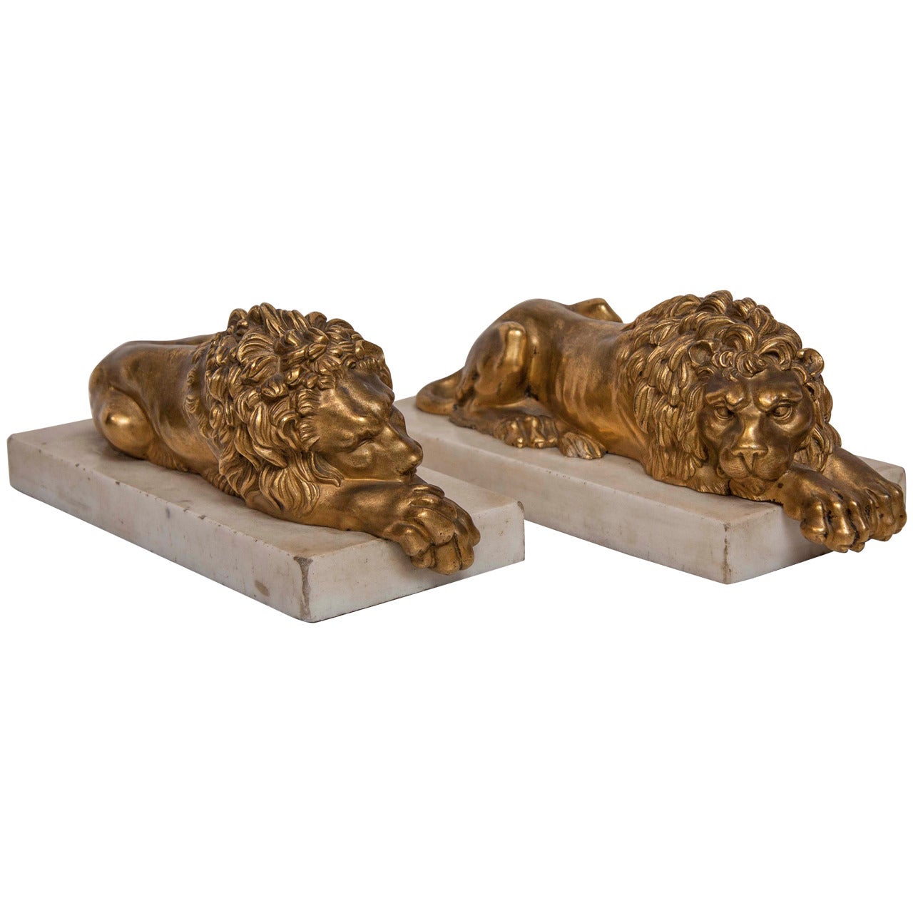 Gilt and Bronze Recumbent Lion Sculptures