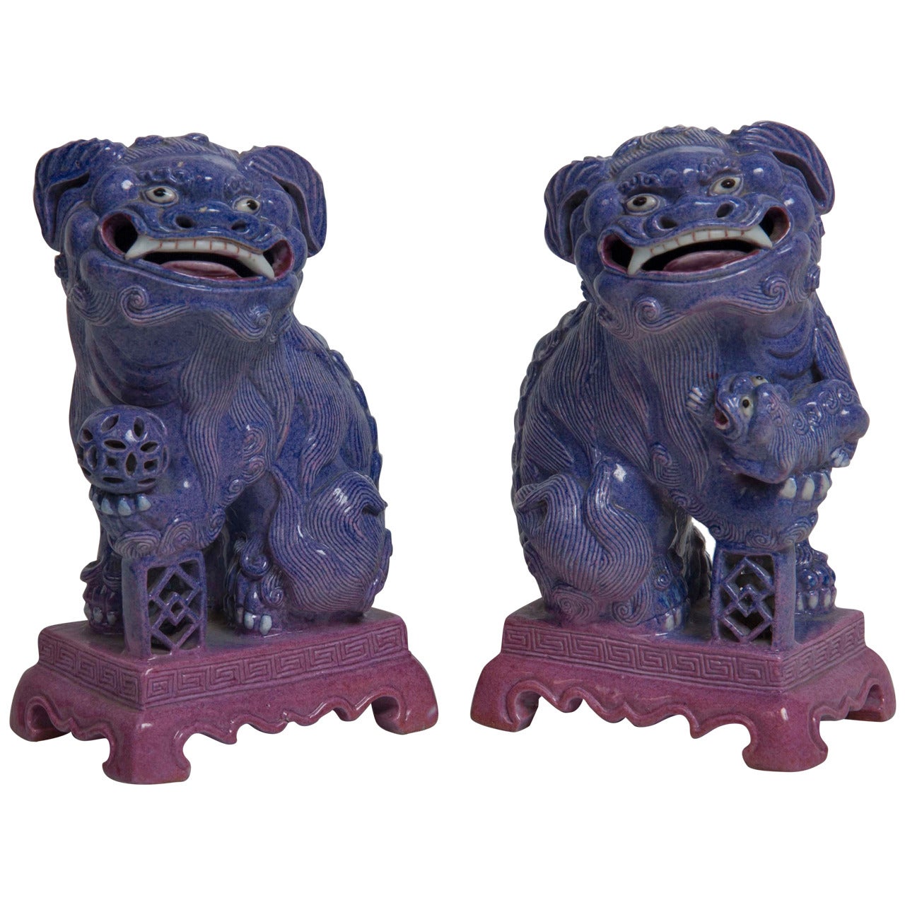 Pair of Chinese Porcelain Seated Foo Dogs