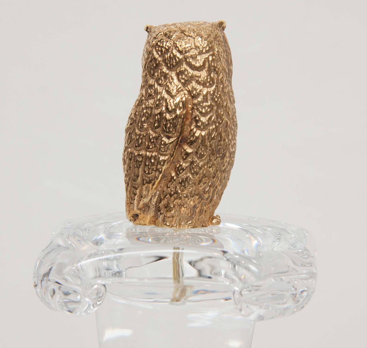 American Steuben Owl on Crystal Column by James Houston For Sale