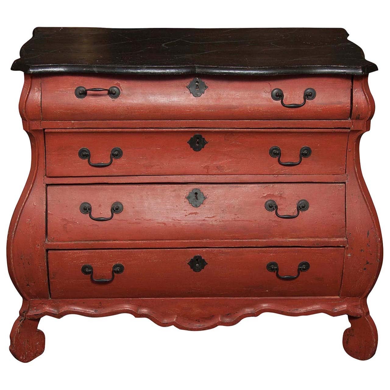 Continental Painted Bombe-Form Chest of Drawers For Sale