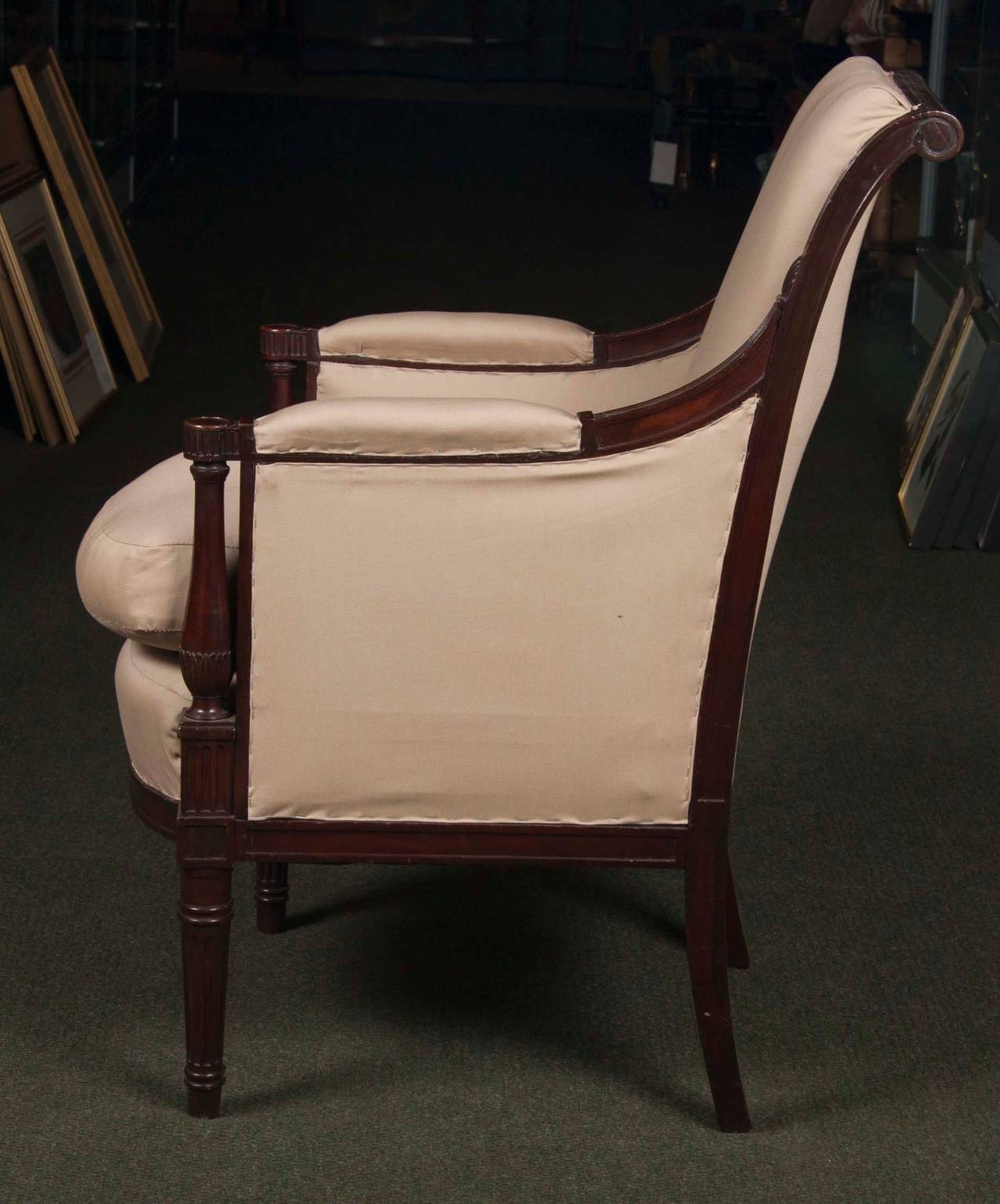 Pair of French Mahogany Bergères In Excellent Condition In Stamford, CT