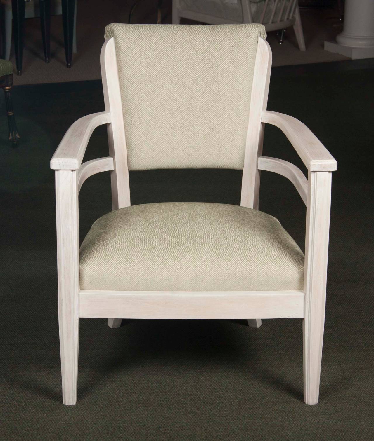 French Pickled Wood Open Armchair In Excellent Condition In Stamford, CT