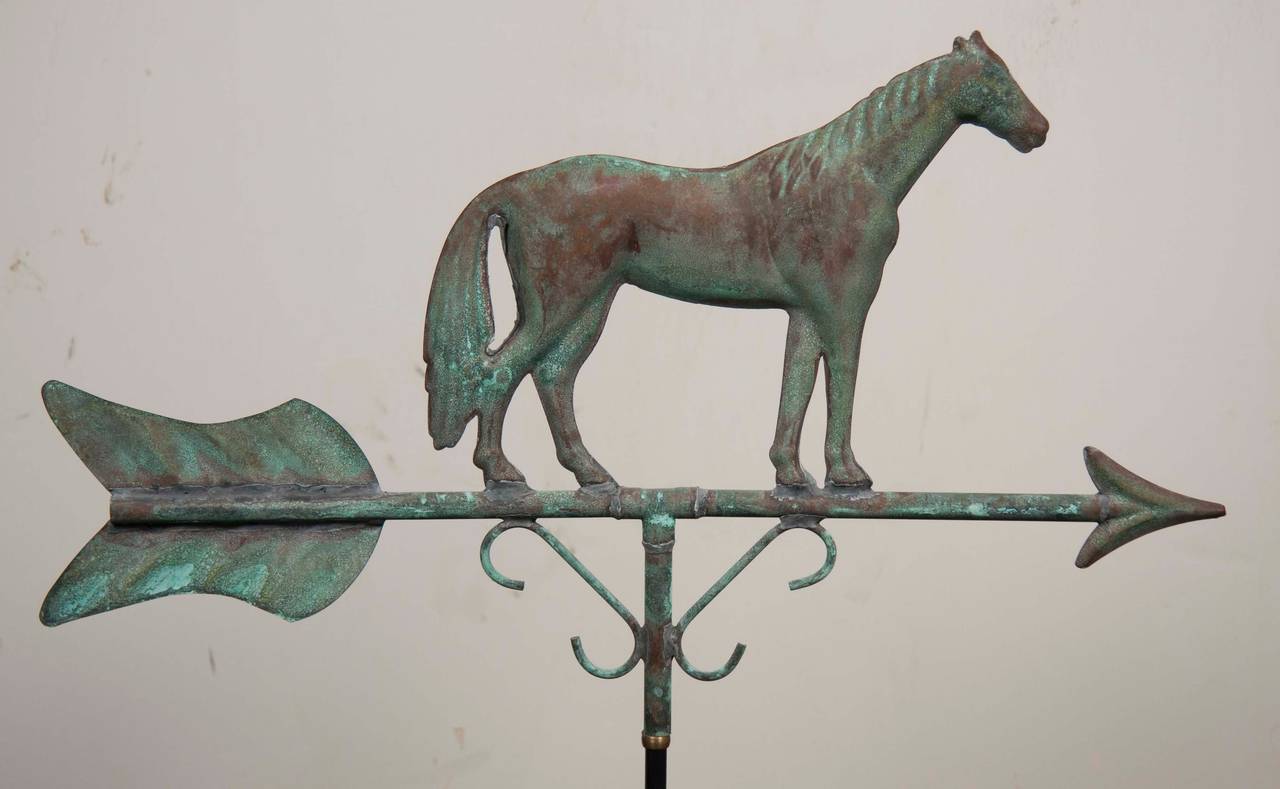 A fabulous American horse form copper weathervane with great patina from the New England area.