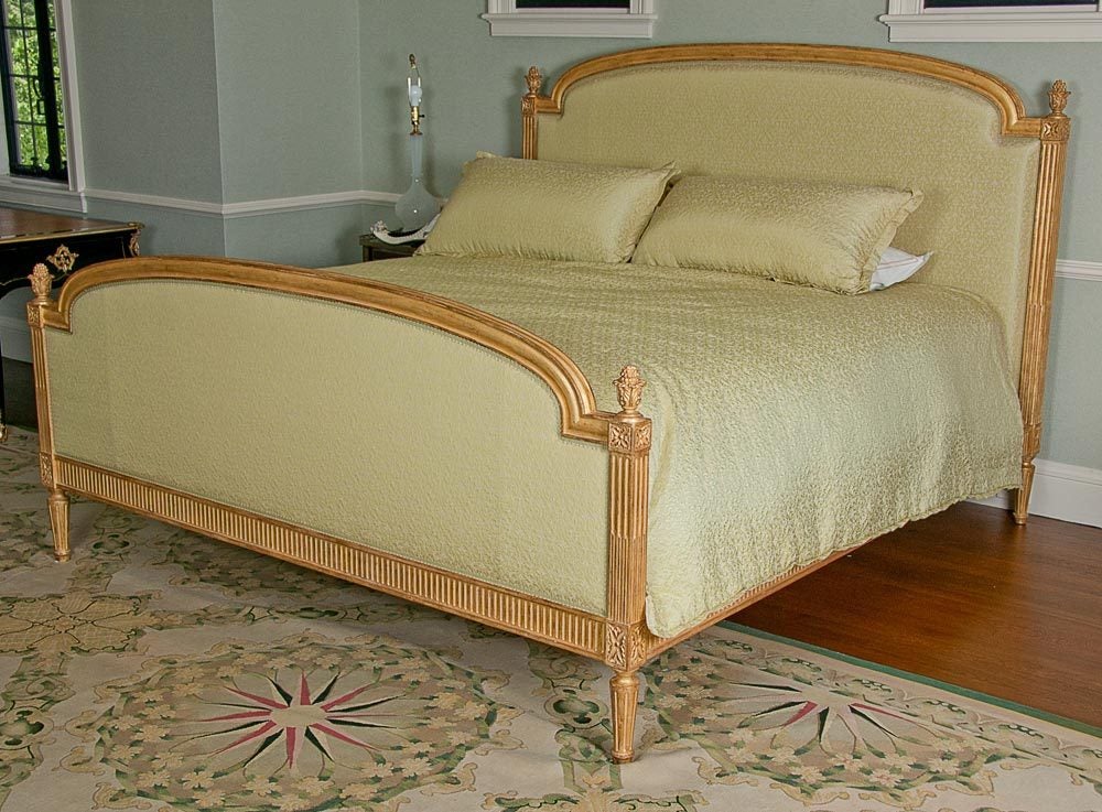 Louis XVI style gilt bed by Dennis & Leen, custom to the trade