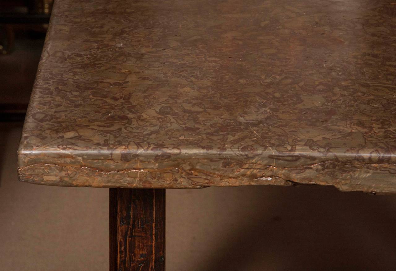 Square Stone-Topped Elmwood Table In Good Condition In Stamford, CT