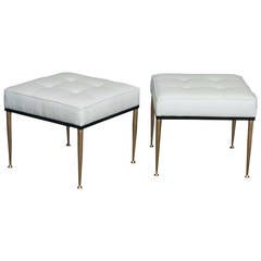 Pair of Italian Modern Benches with Brass Tapered Legs