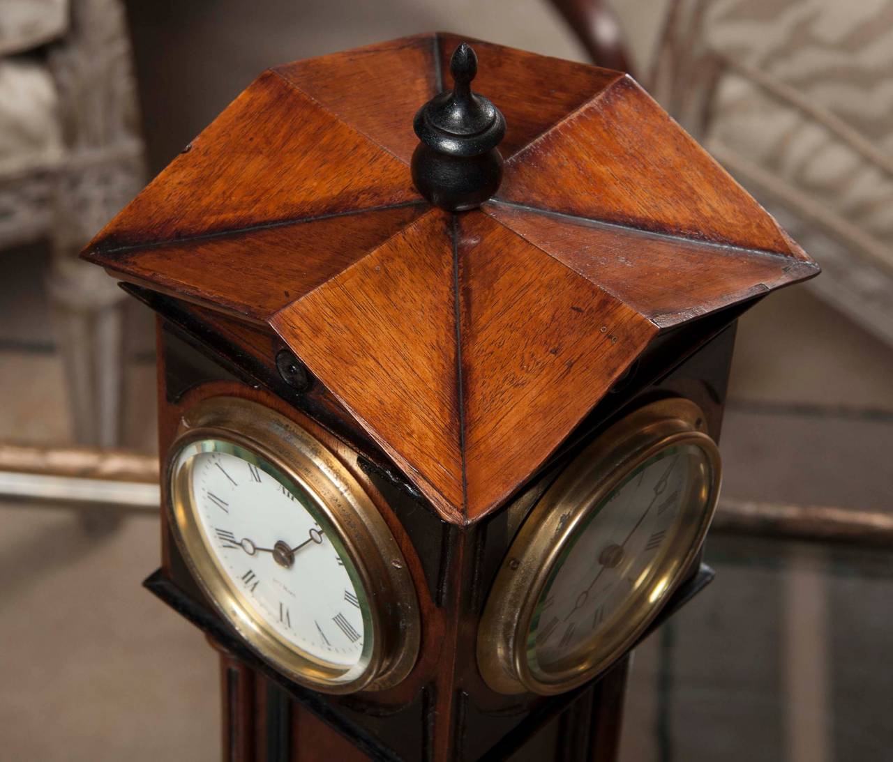 Georgian Walnut 4 Dial Tower Table Clock by Patent, Blumberg & Co, Ltd., Paris & London For Sale