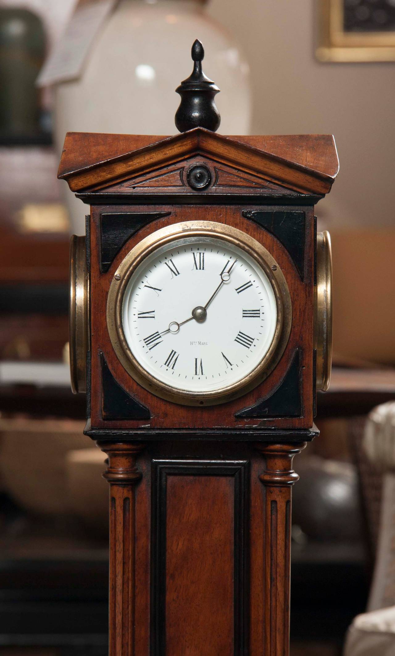 Walnut 4 Dial Tower Table Clock by Patent, Blumberg & Co, Ltd., Paris & London In Good Condition For Sale In Stamford, CT