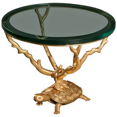 Bronze Turtle and Coral Form Side Table