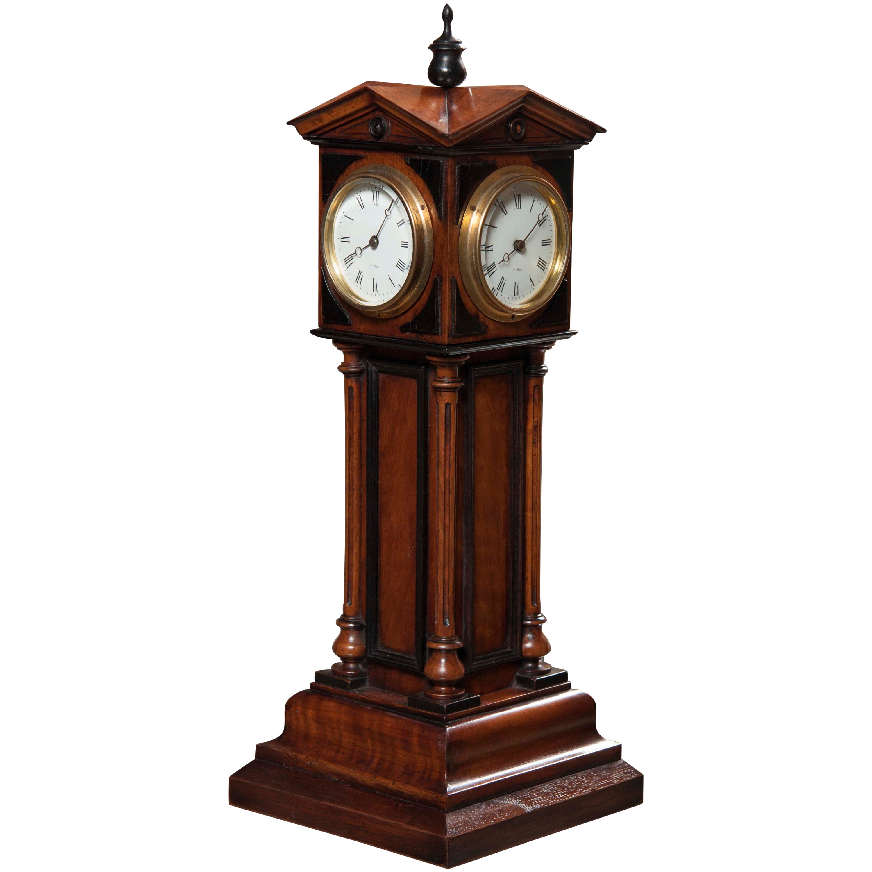 Walnut 4 Dial Tower Table Clock by Patent, Blumberg & Co, Ltd., Paris & London