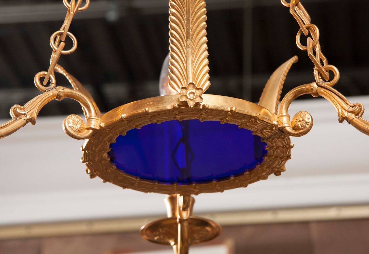 Bronze Dore and Cobalt Chandelier In Excellent Condition For Sale In Stamford, CT