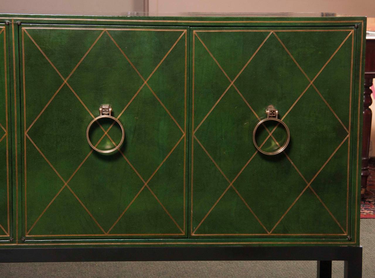 Tommi Parzinger for Charak Modern Green Leather Credenza In Excellent Condition In Stamford, CT