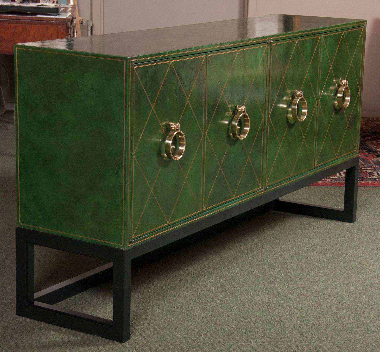 American Tommi Parzinger for Charak Modern Green Leather Credenza