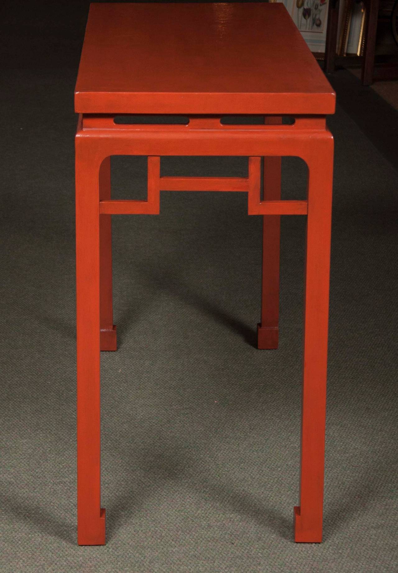 Pair Of Chinese Red Lacquered Console Tables For At 1stdibs Pair Of Chinese Red Lacquered Console Tables In Excellent Condition For Stamford Ct