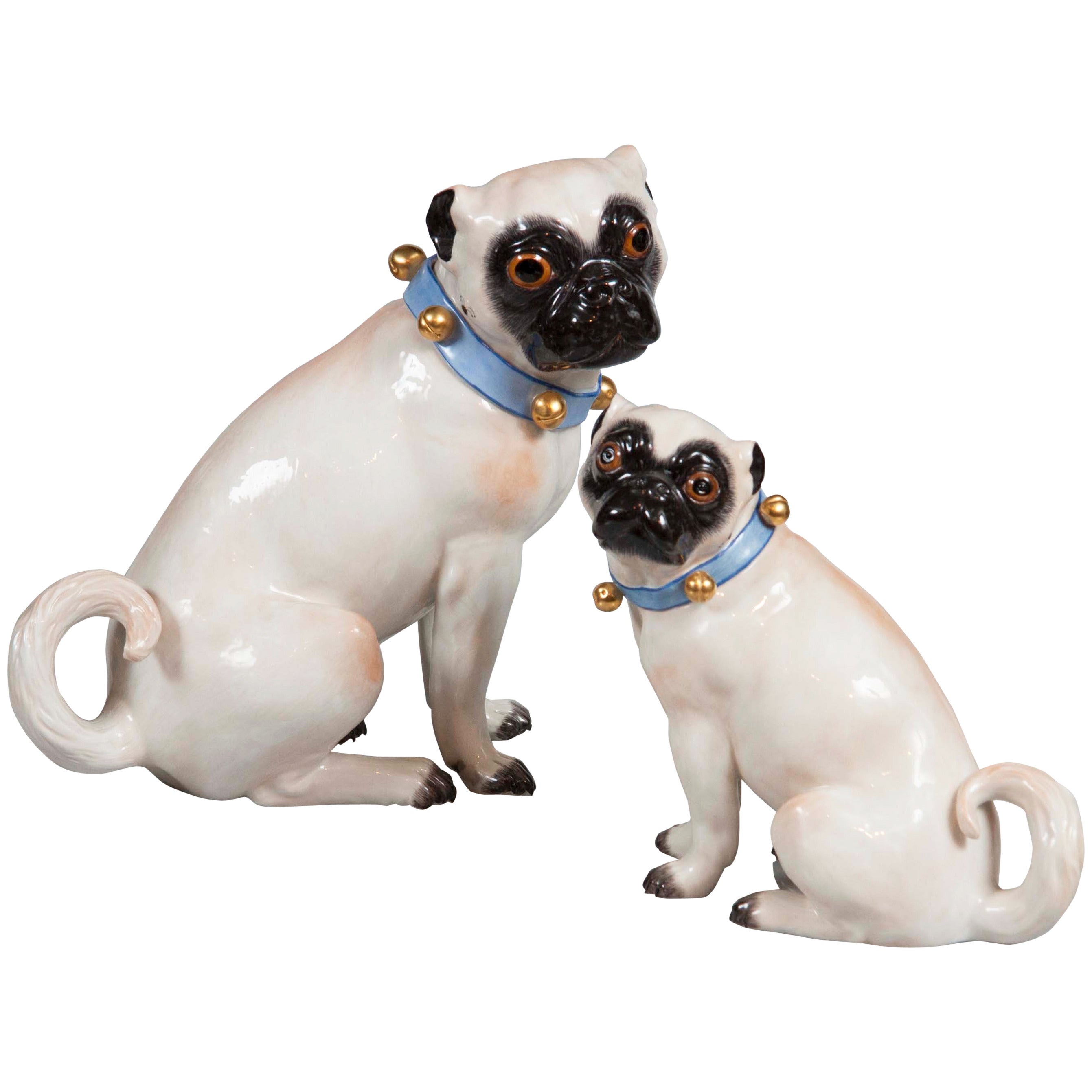 Pair of Hallmarked Meissen Pug Dogs