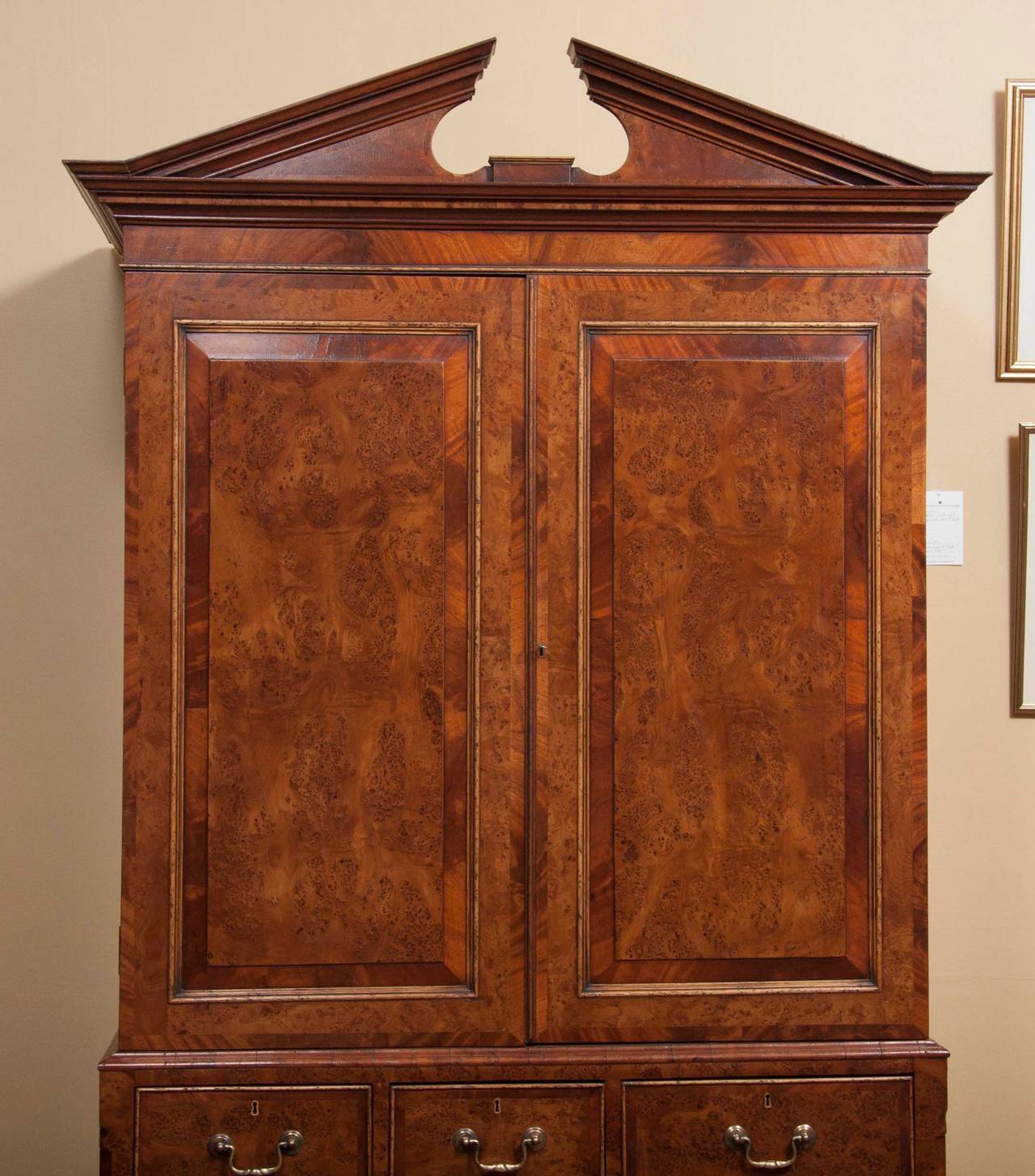 English 19th Century Yew Wood and Mahogany Linen Press For Sale