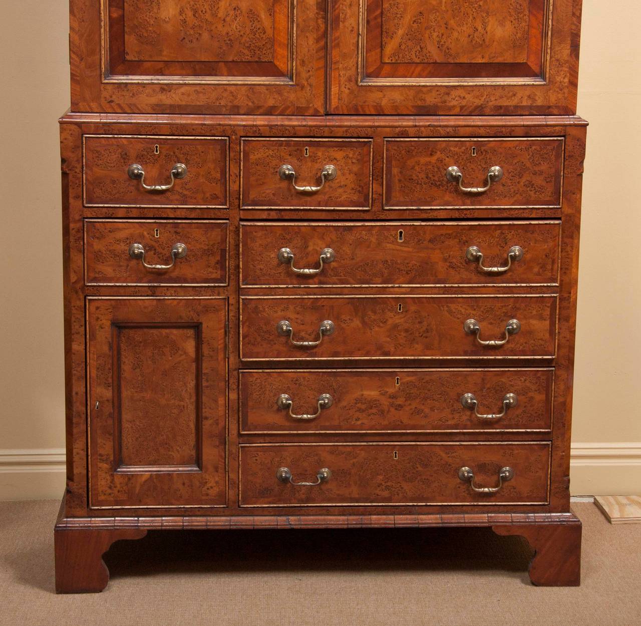 19th Century Yew Wood and Mahogany Linen Press For Sale 3