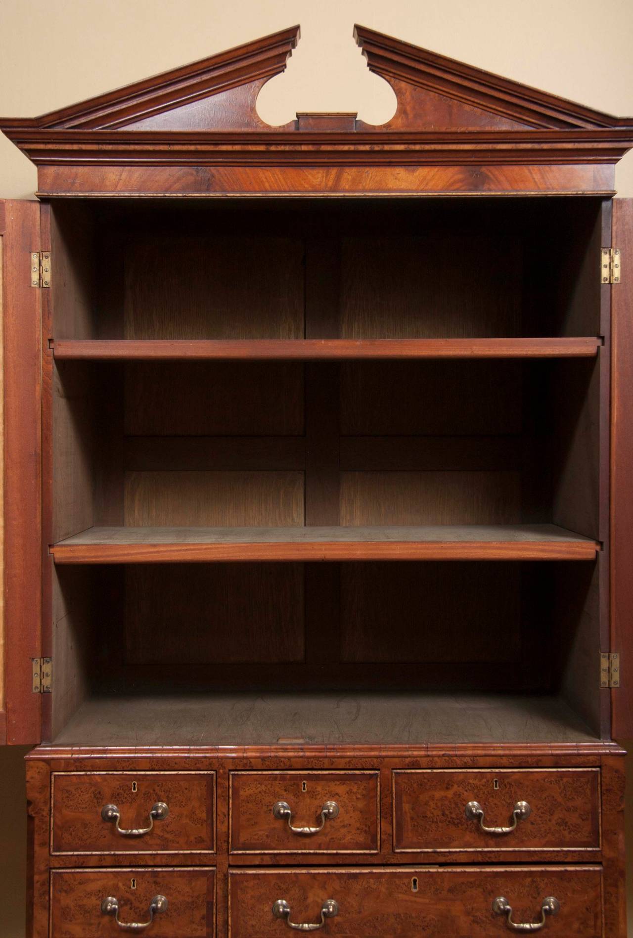 19th Century Yew Wood and Mahogany Linen Press For Sale 2